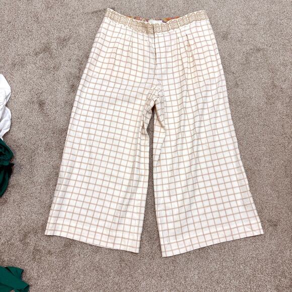 Anthropologie elevenses 14 linen embroidered pleated culottes P3 2925 - Picture 10 of 11